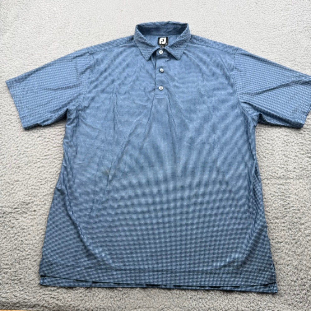 FootJoy Polo Golf Shirt Mens Large Blue Houndstooth Short Sleeve Performance